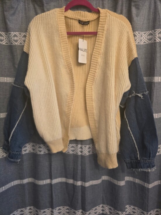 Haute Edition Jackets & Blazers - HAUTE Shein Sweater Denim Jacket Size Large NWT